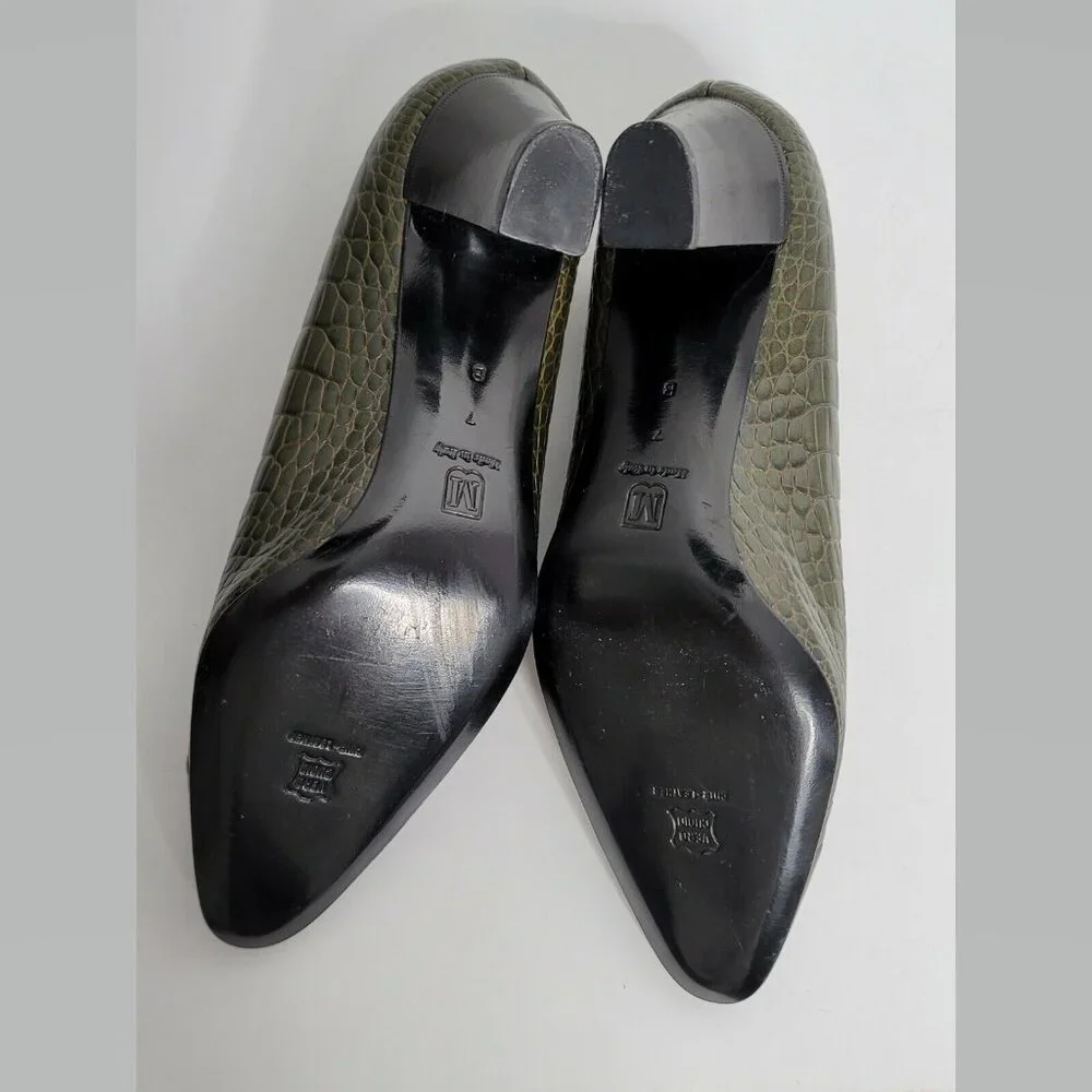 BRUNO MAGLI Womens 7 Green Lizard Print Heels Cuir Leather Pump Shoes Italy Made